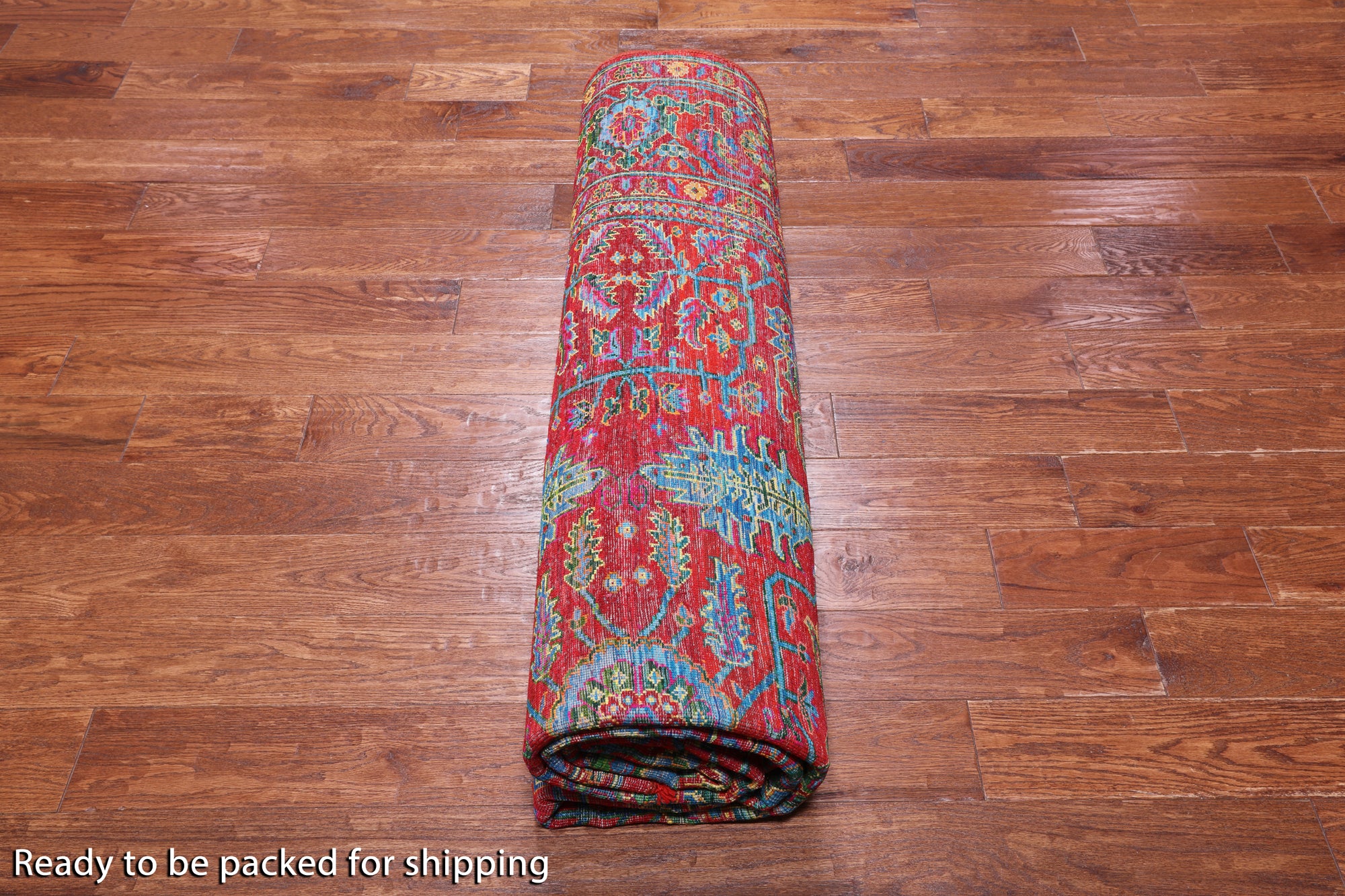 Red Persian Heriz Serapi Hand Knotted Silk Rug - 8' 0" X 9' 10"