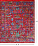 Red Persian Heriz Serapi Hand Knotted Silk Rug - 8' 0" X 9' 10"