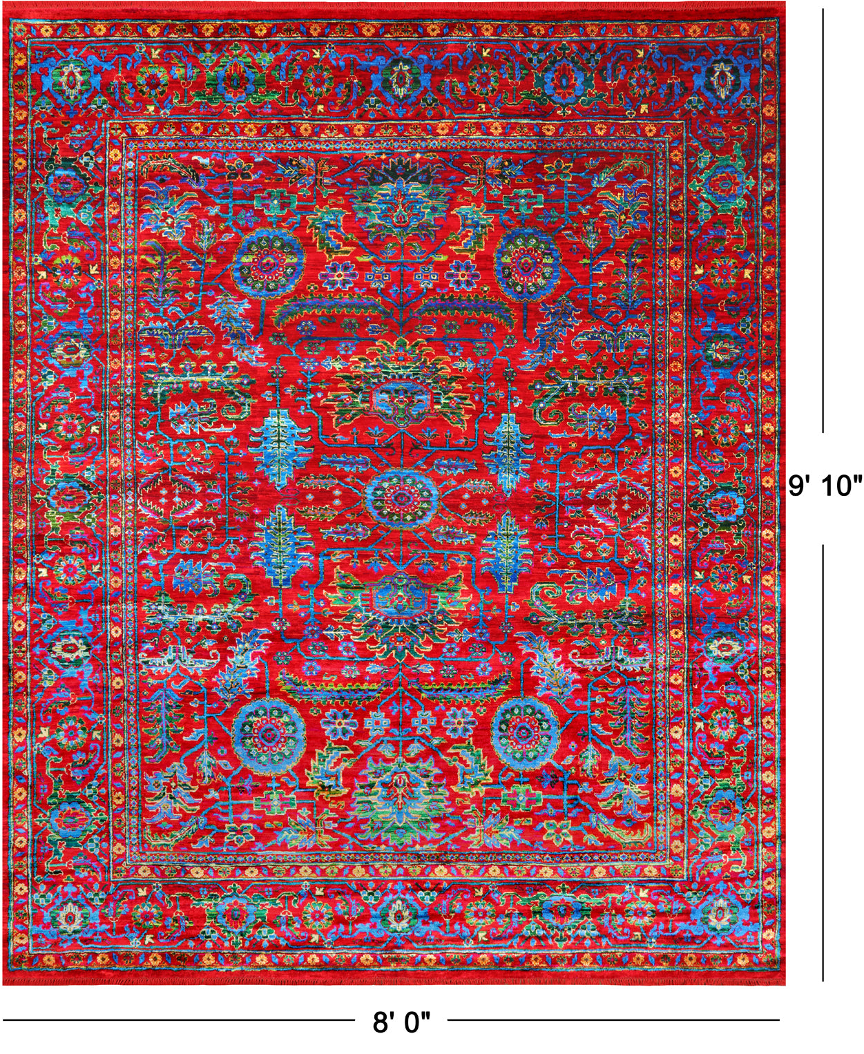Red Persian Heriz Serapi Hand Knotted Silk Rug - 8' 0" X 9' 10"