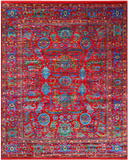 Red Persian Heriz Serapi Hand Knotted Silk Rug - 8' 0" X 9' 10"