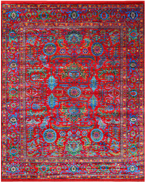 Red Persian Heriz Serapi Hand Knotted Silk Rug - 8' 0" X 9' 10"