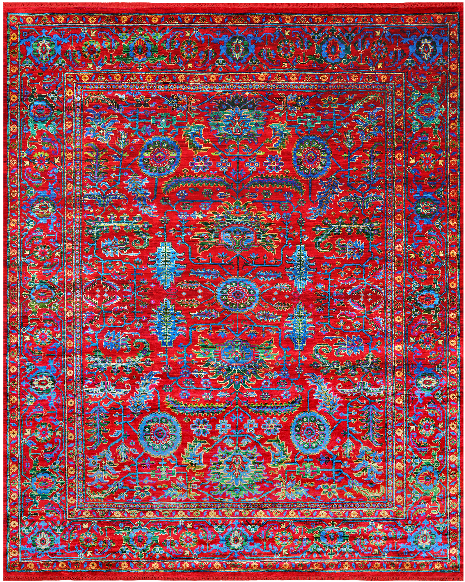 Red Persian Heriz Serapi Hand Knotted Silk Rug - 8' 0" X 9' 10"