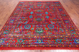 Red Persian Heriz Serapi Hand Knotted Silk Rug - 8' 0" X 9' 10"