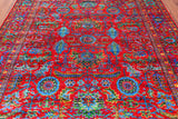 Red Persian Heriz Serapi Hand Knotted Silk Rug - 8' 0" X 9' 10"