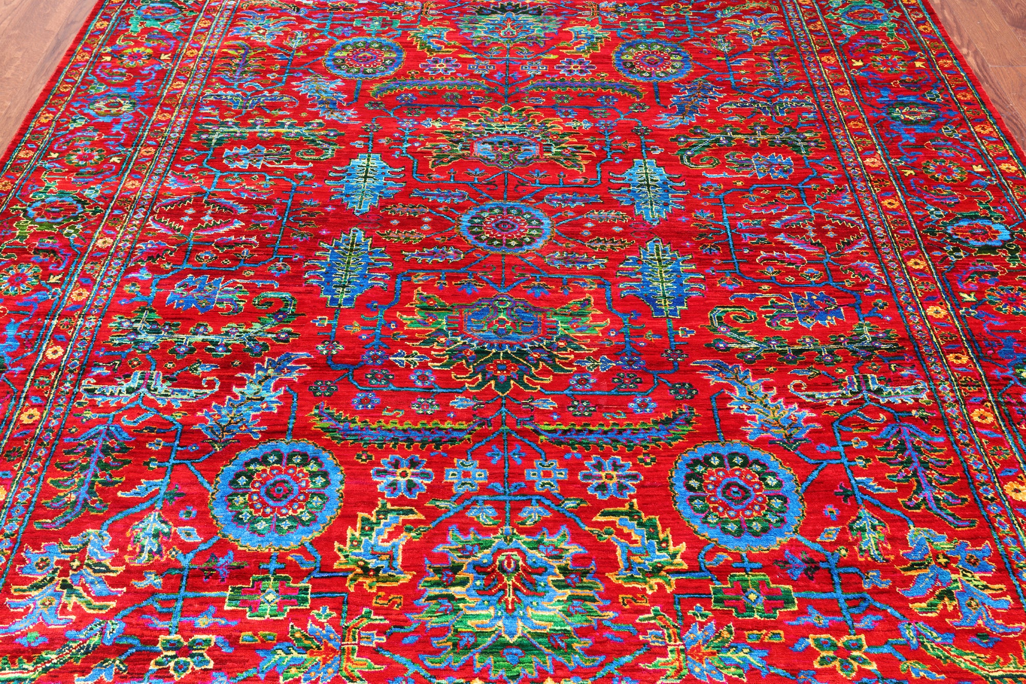 Red Persian Heriz Serapi Hand Knotted Silk Rug - 8' 0" X 9' 10"