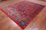 Red Persian Heriz Serapi Hand Knotted Silk Rug - 8' 0" X 9' 10"