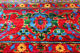 Red Persian Heriz Serapi Hand Knotted Silk Rug - 8' 0" X 9' 10"