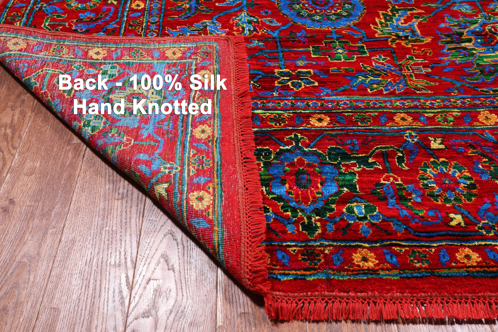 Red Persian Heriz Serapi Hand Knotted Silk Rug - 8' 0" X 9' 10"