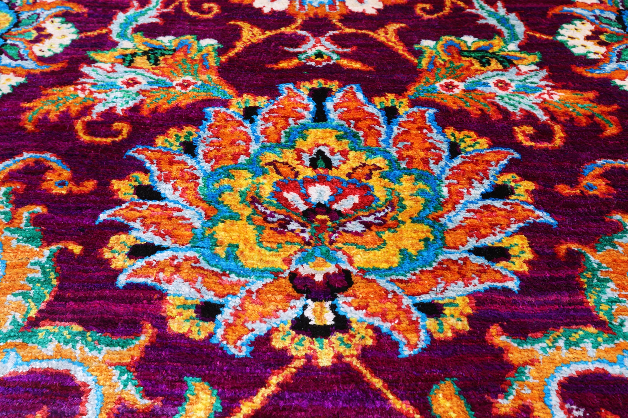 Purple Persian Tabriz Handmade 100% Silk Rug - 7' 8" X 9' 8"