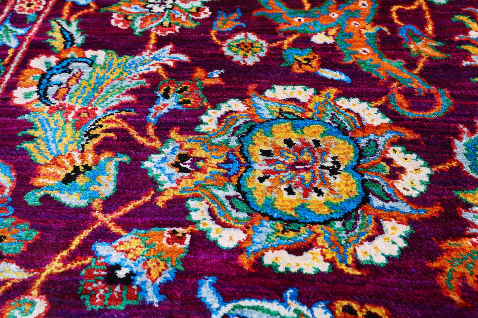Purple Persian Tabriz Handmade 100% Silk Rug - 7' 8" X 9' 8"