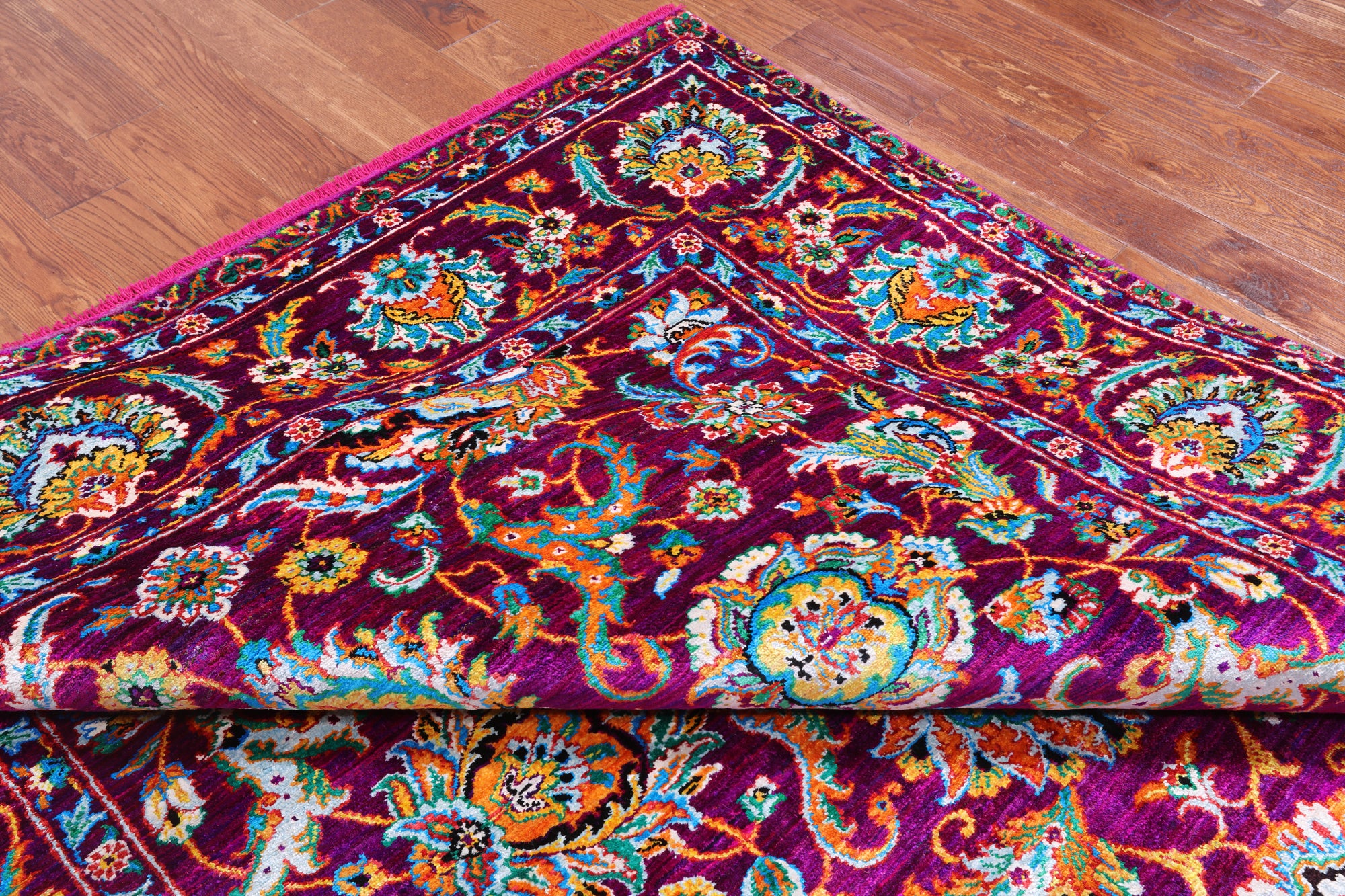 Purple Persian Tabriz Handmade 100% Silk Rug - 7' 8" X 9' 8"