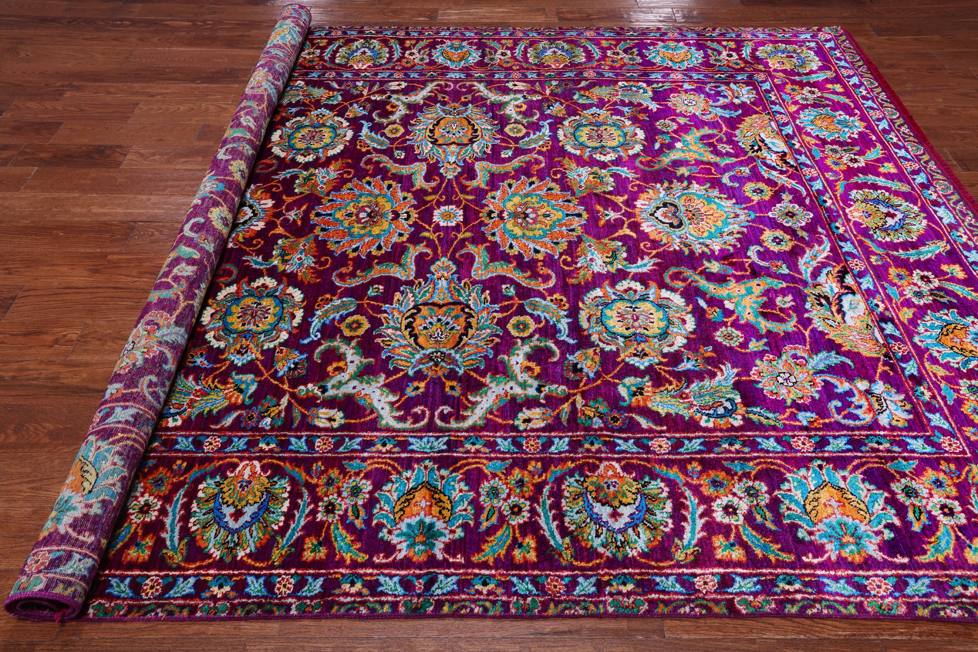 Purple Persian Tabriz Handmade 100% Silk Rug - 7' 8" X 9' 8"
