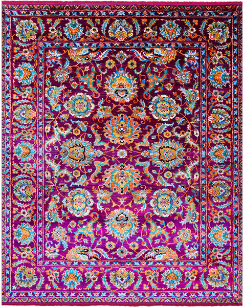 Purple Persian Tabriz Handmade 100% Silk Rug - 7' 8" X 9' 8"