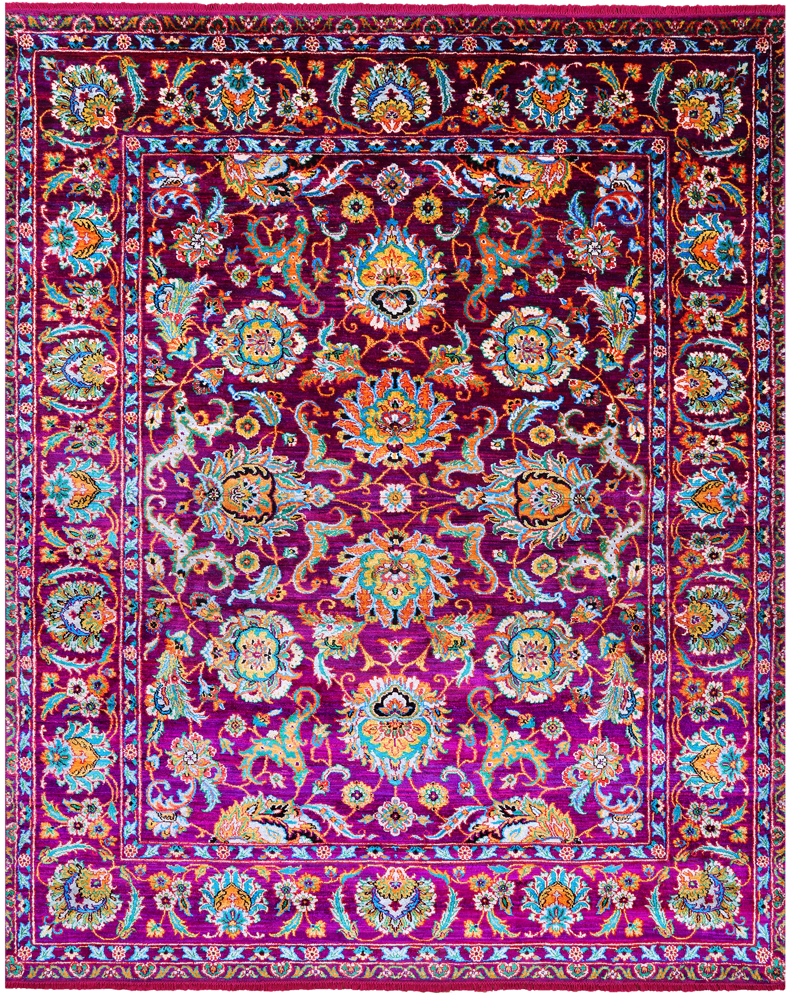Purple Persian Tabriz Handmade 100% Silk Rug - 7' 8" X 9' 8"