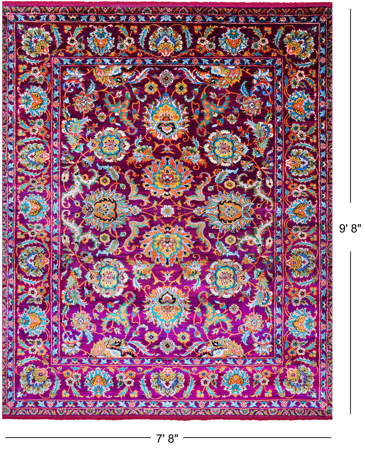 Purple Persian Tabriz Handmade 100% Silk Rug - 7' 8" X 9' 8"
