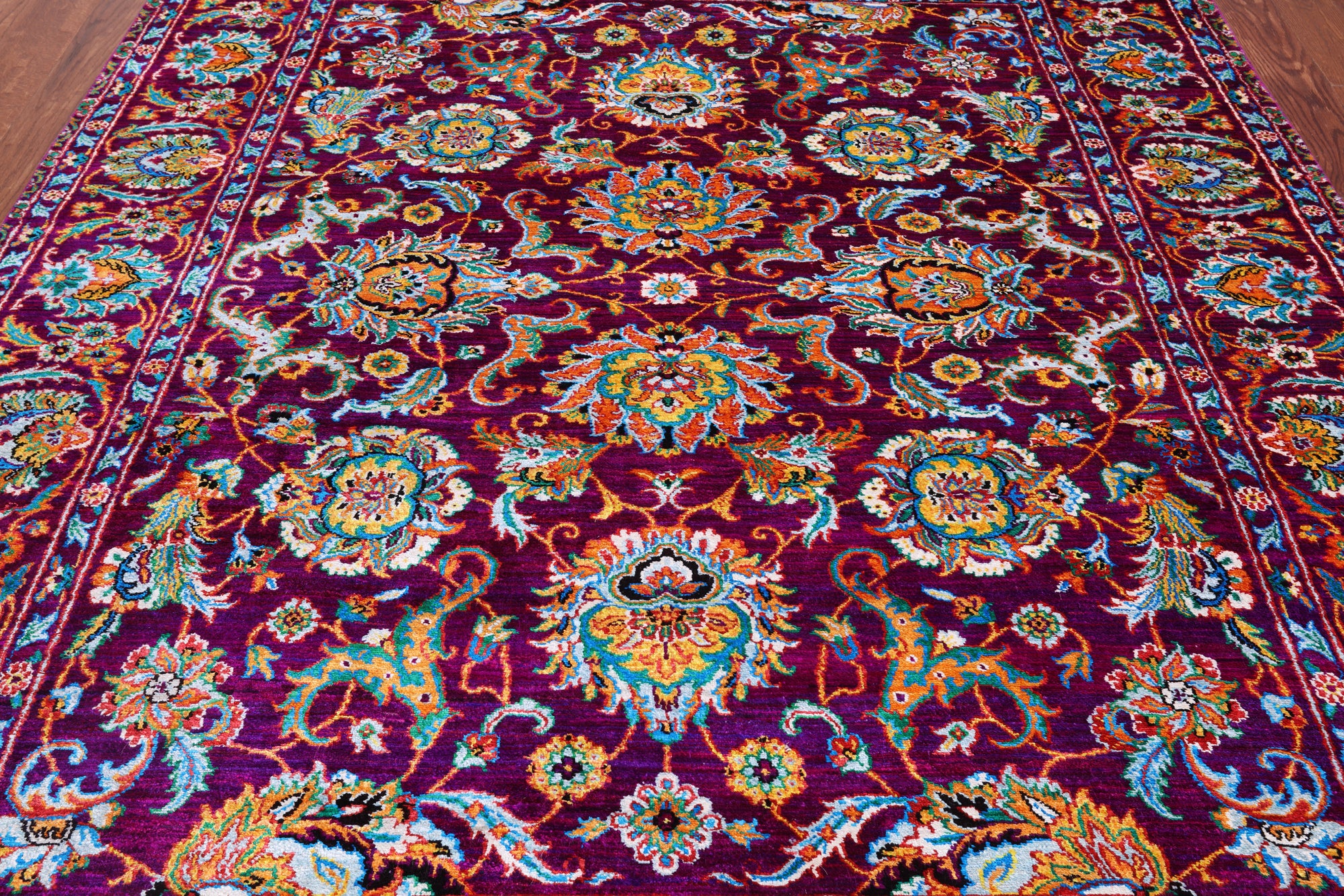 Purple Persian Tabriz Handmade 100% Silk Rug - 7' 8" X 9' 8"