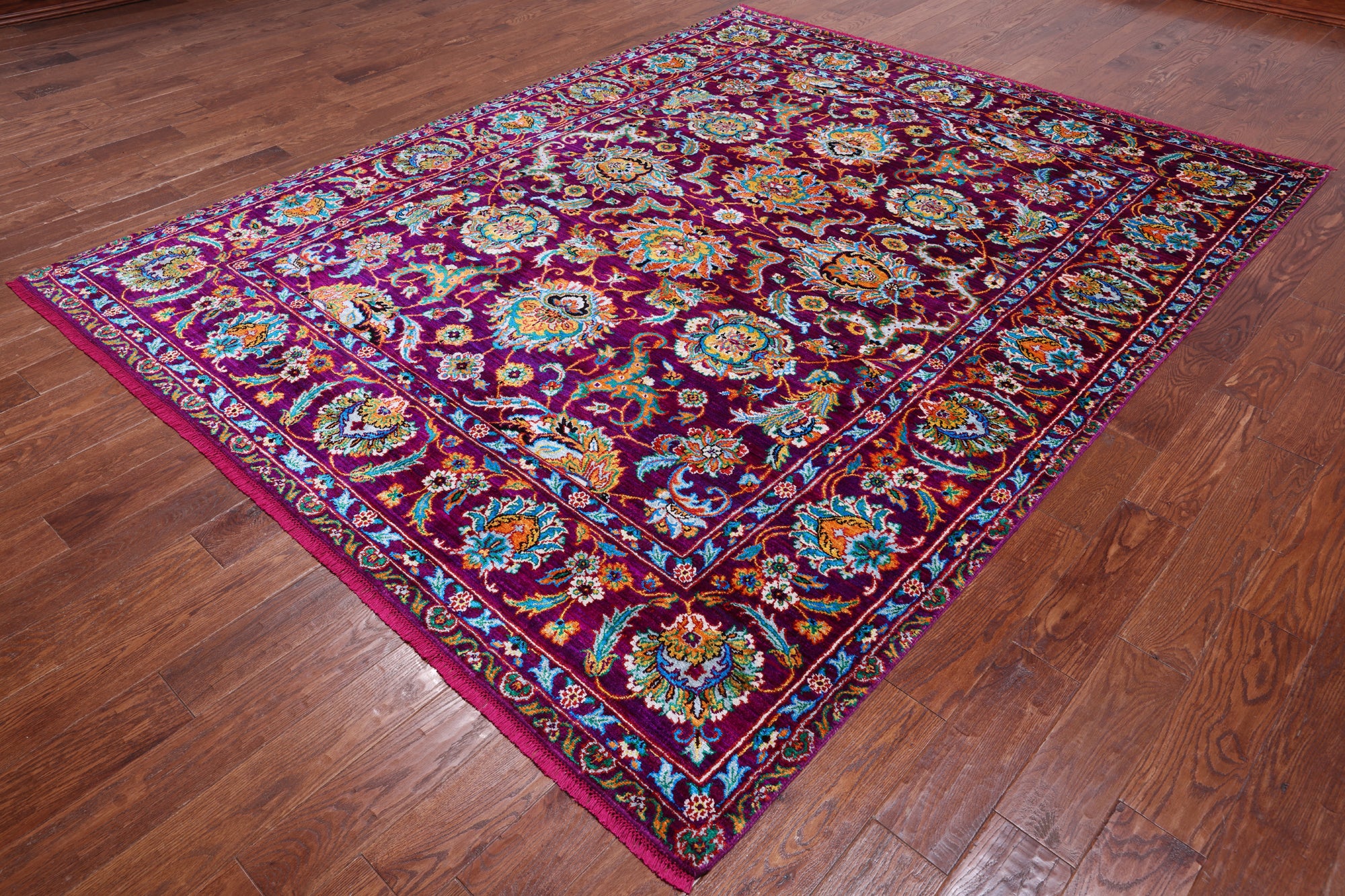 Purple Persian Tabriz Handmade 100% Silk Rug - 7' 8" X 9' 8"