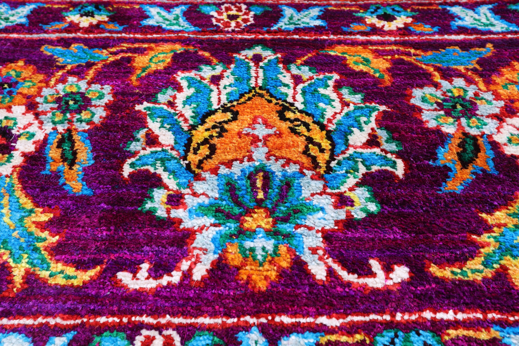 Purple Persian Tabriz Handmade 100% Silk Rug - 7' 8" X 9' 8"