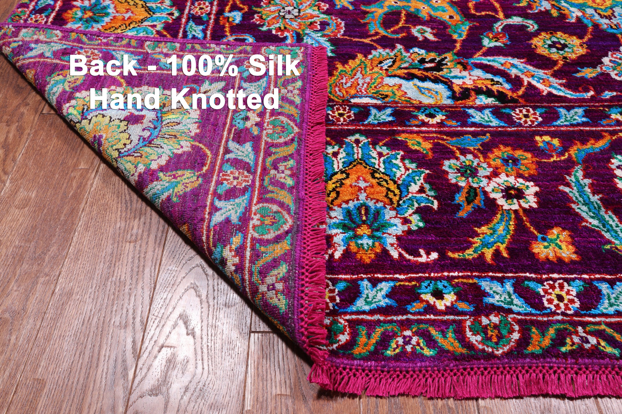 Purple Persian Tabriz Handmade 100% Silk Rug - 7' 8" X 9' 8"