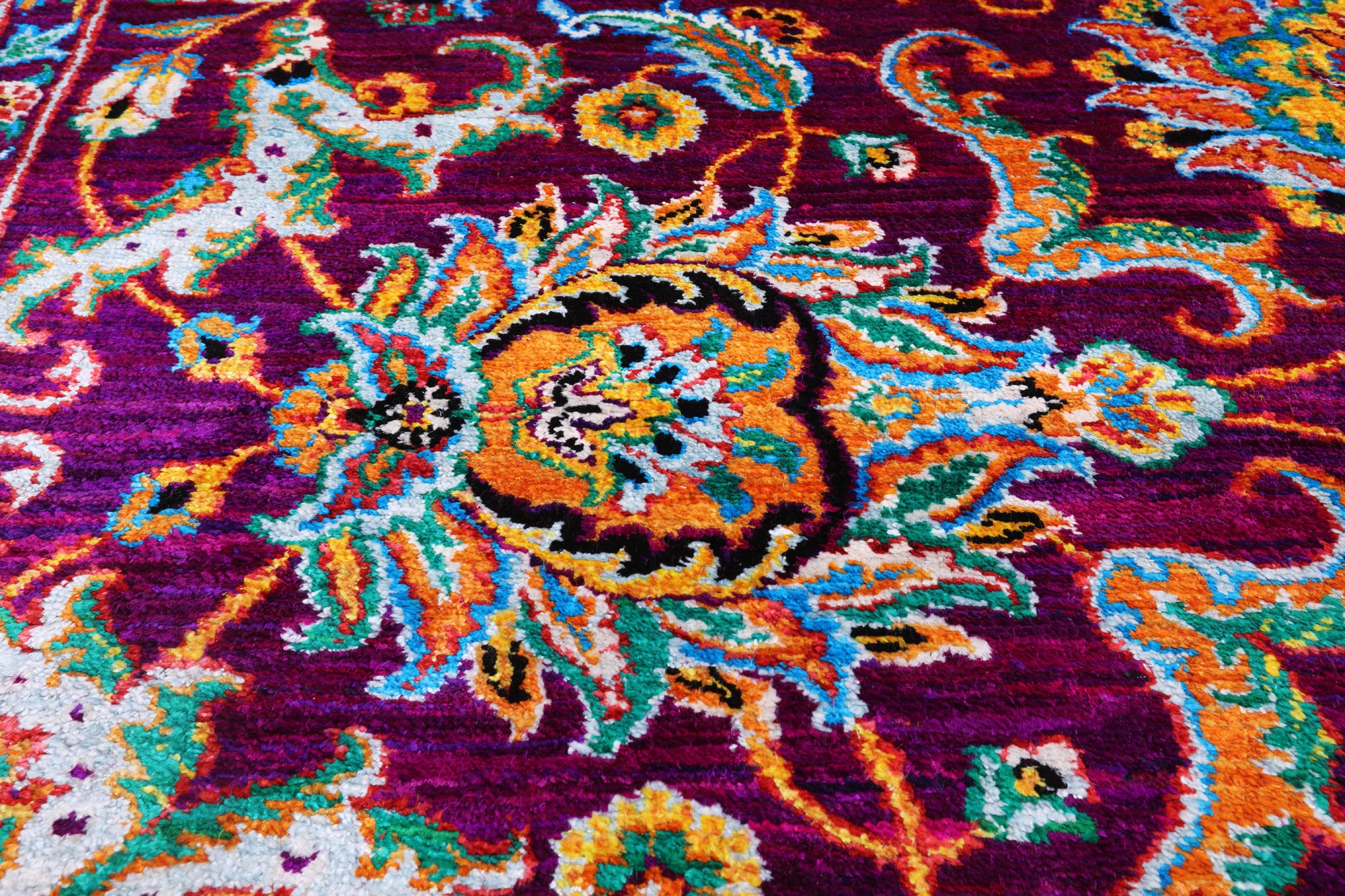 Purple Persian Tabriz Handmade 100% Silk Rug - 7' 8" X 9' 8"