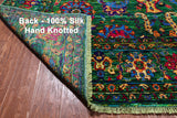 Green Persian Tabriz Handmade 100% Silk Rug - 7' 10" X 10' 6"