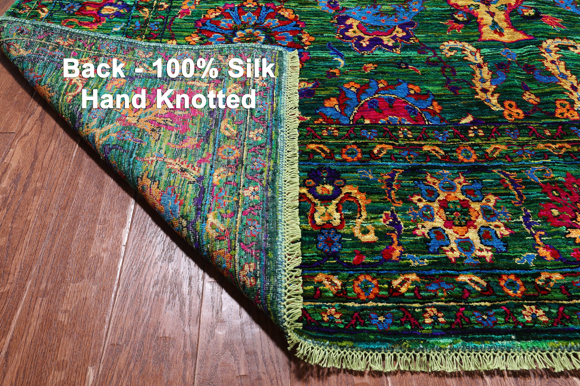 Green Persian Tabriz Handmade 100% Silk Rug - 7' 10" X 10' 6"