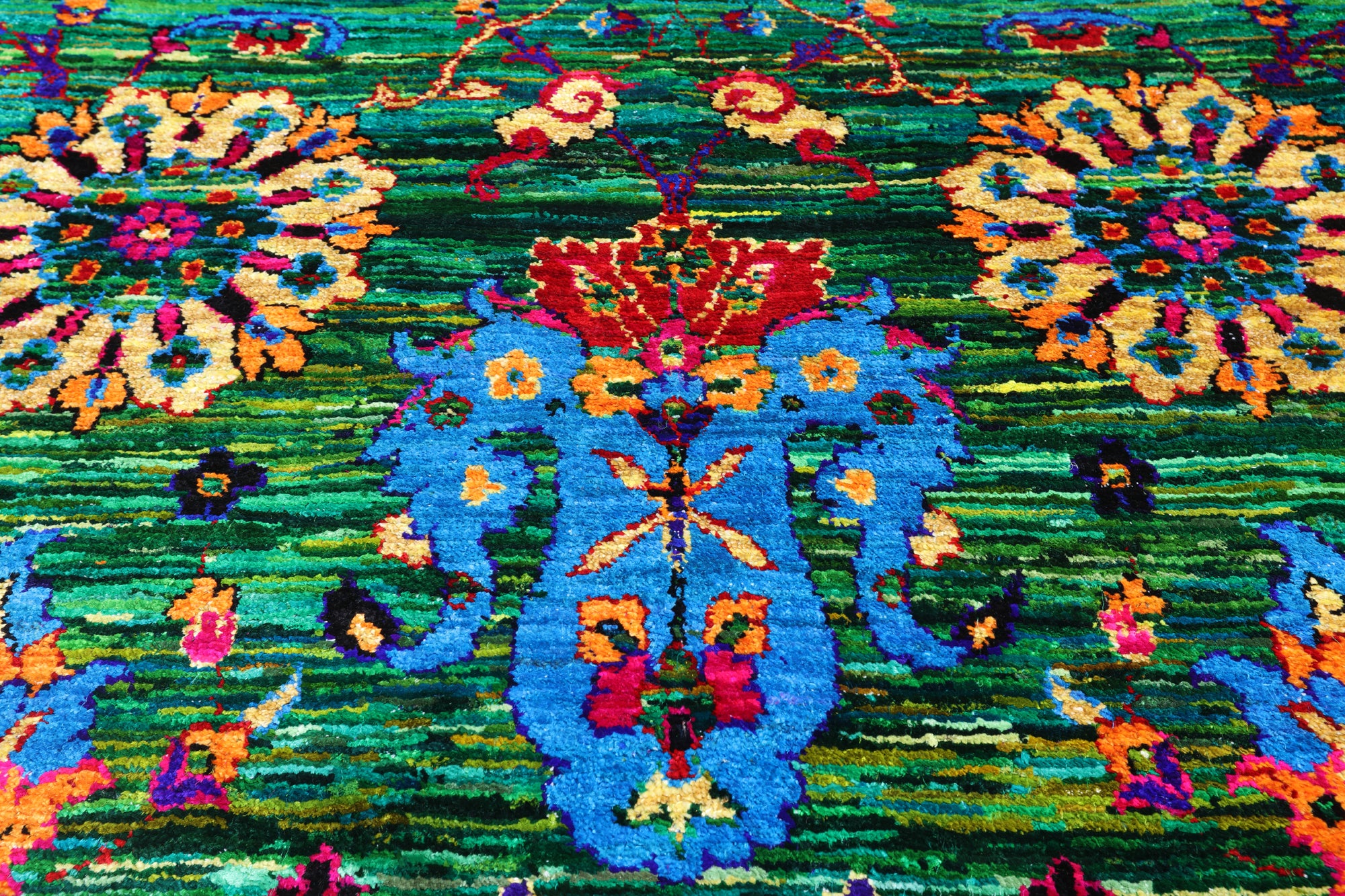 Green Persian Tabriz Handmade 100% Silk Rug - 7' 10" X 10' 6"