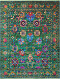 Green Persian Tabriz Handmade 100% Silk Rug - 7' 10" X 10' 6"
