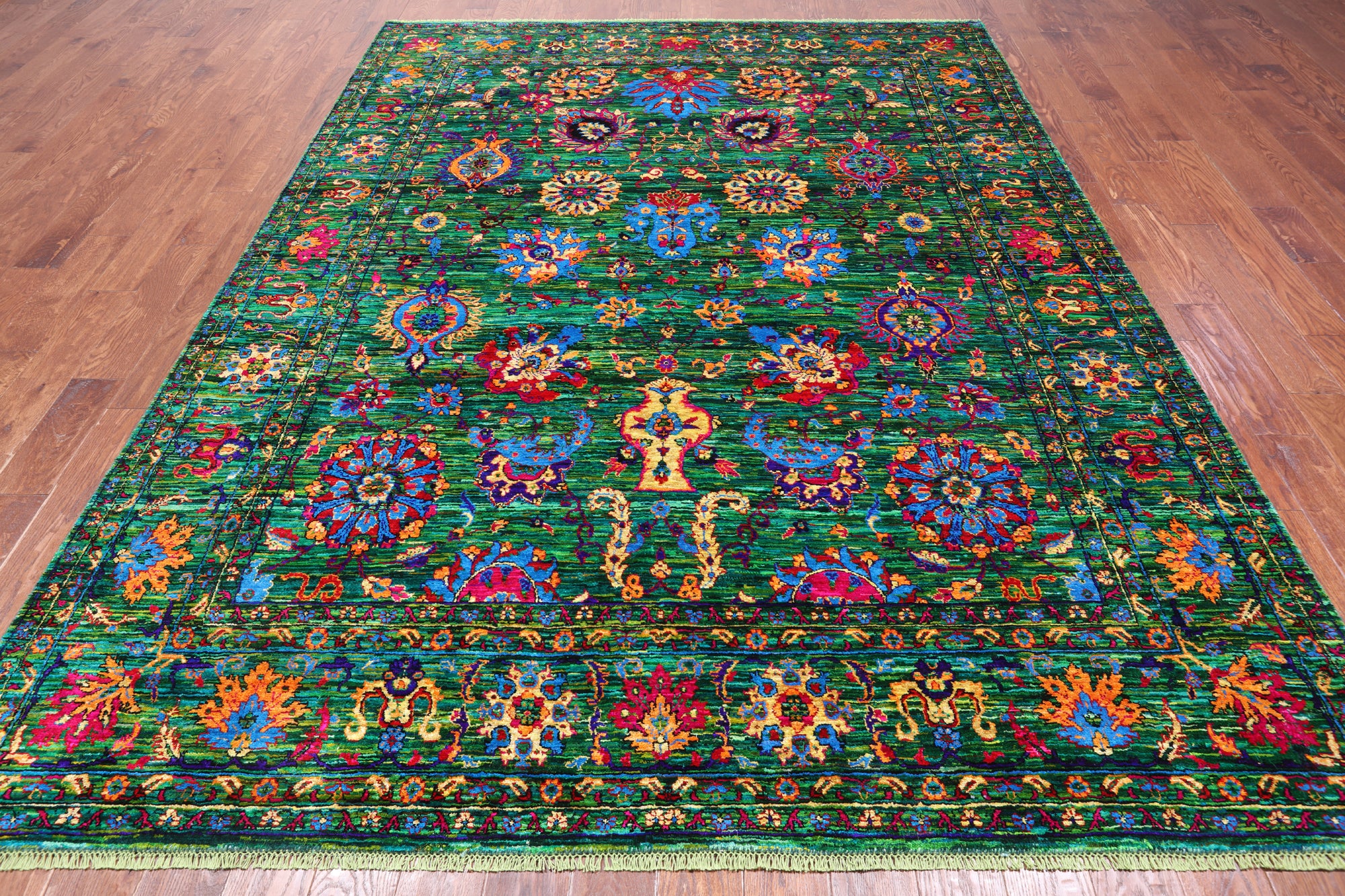 Green Persian Tabriz Handmade 100% Silk Rug - 7' 10" X 10' 6"