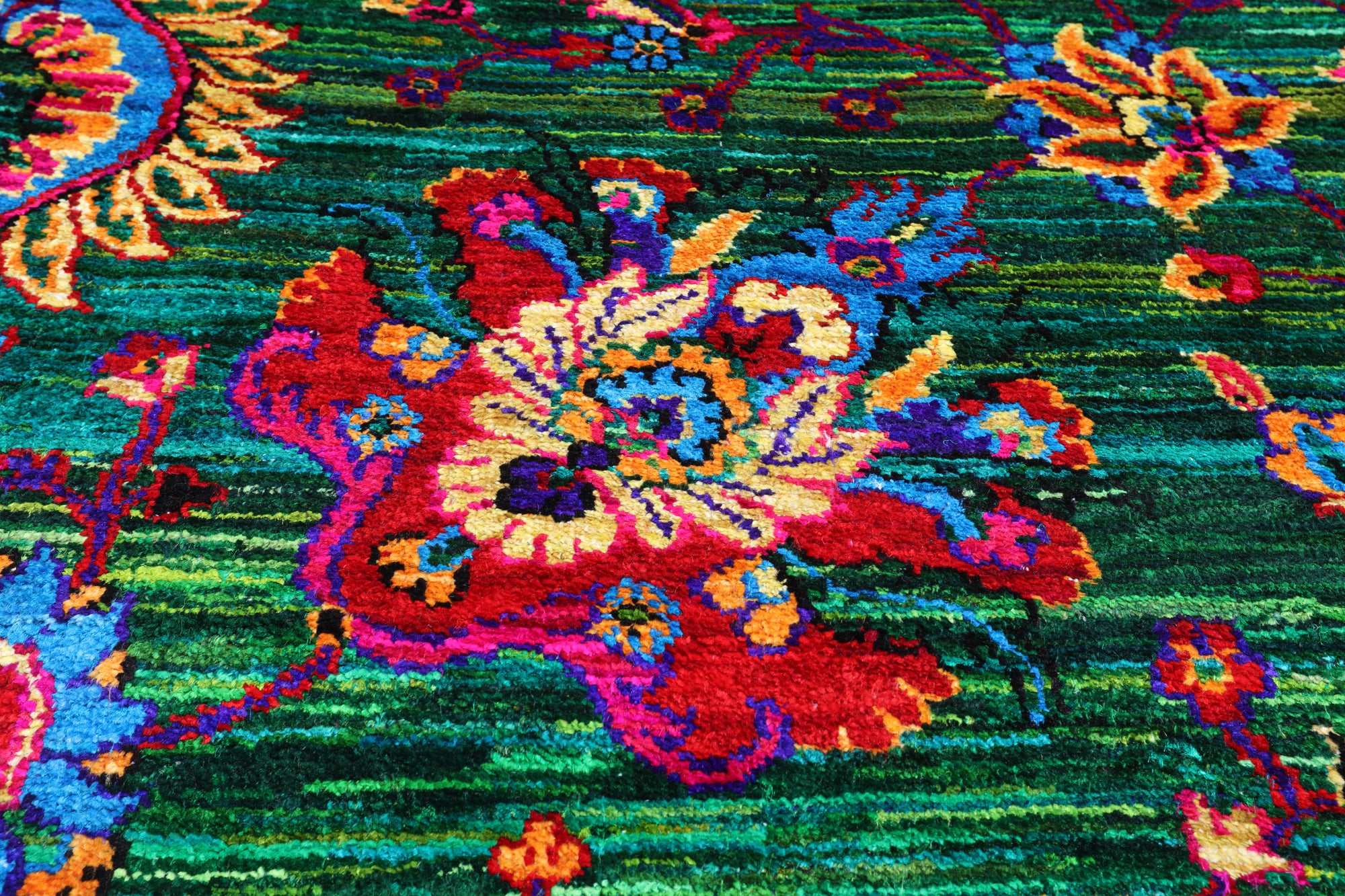 Green Persian Tabriz Handmade Silk Rug - 9' 0" X 12' 2"