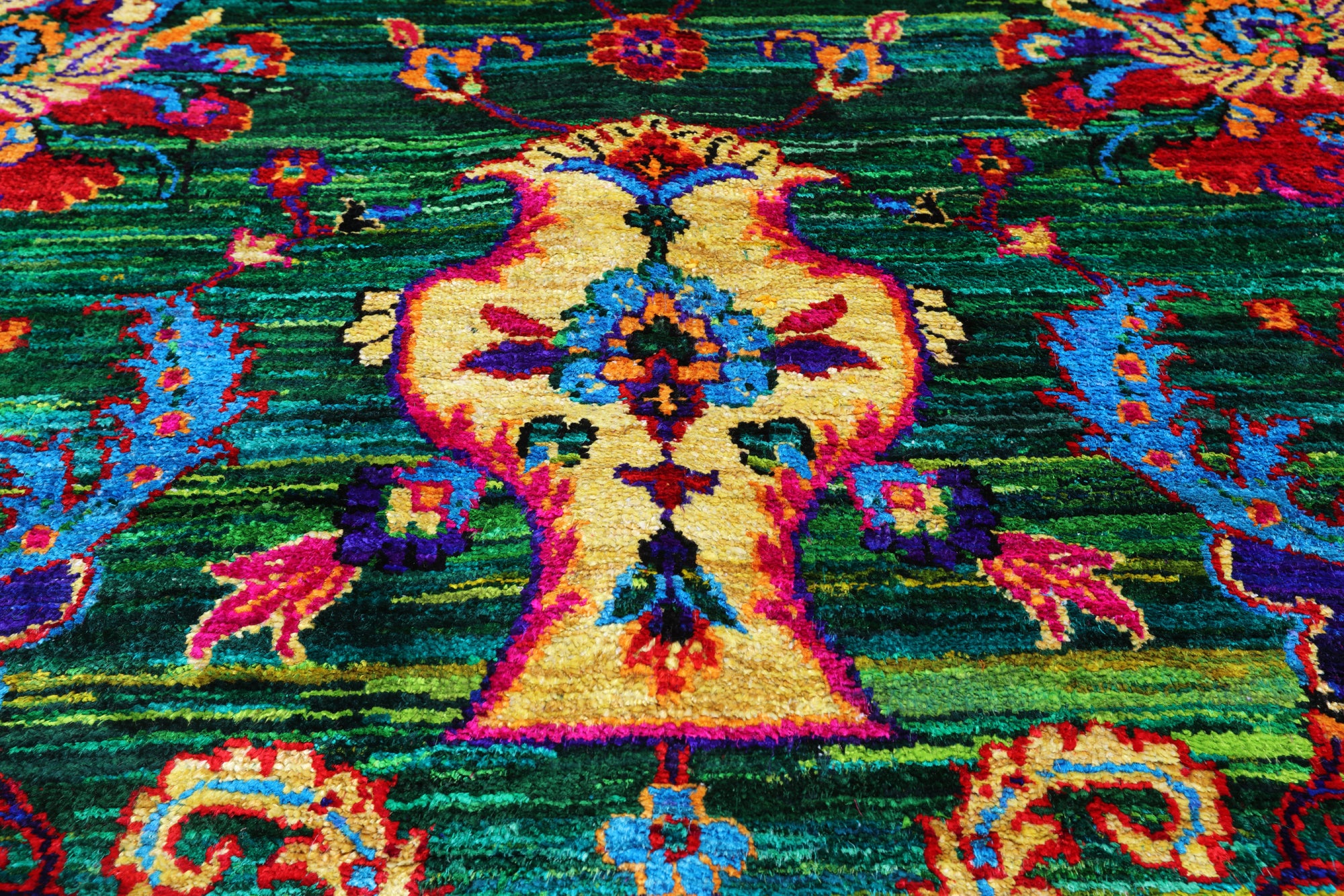 Green Persian Tabriz Handmade Silk Rug - 9' 0" X 12' 2"
