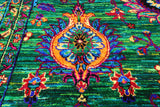 Green Persian Tabriz Handmade Silk Rug - 9' 0" X 12' 2"