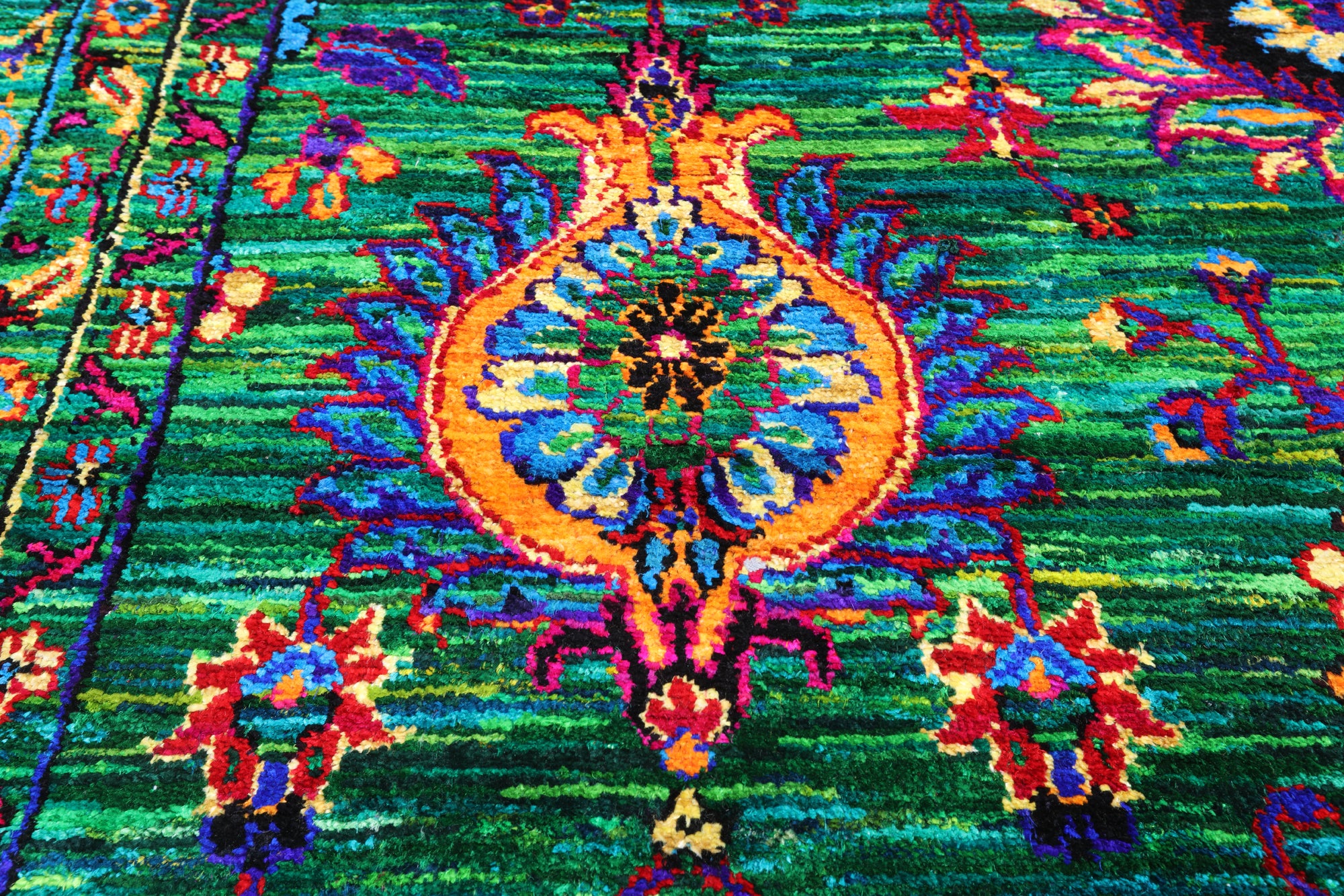 Green Persian Tabriz Handmade Silk Rug - 9' 0" X 12' 2"