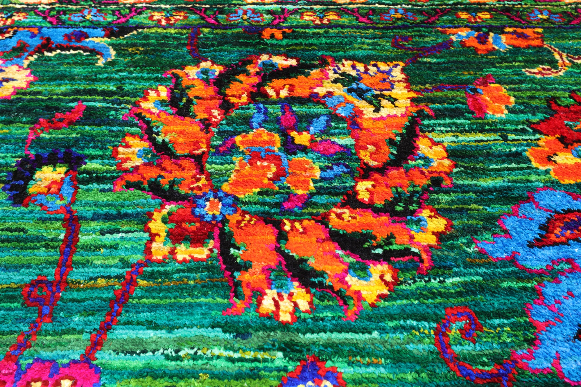 Green Persian Tabriz Handmade Silk Rug - 9' 0" X 12' 2"