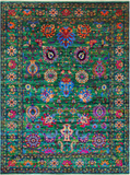 Green Persian Tabriz Handmade Silk Rug - 9' 0" X 12' 2"