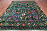 Green Persian Tabriz Handmade Silk Rug - 9' 0" X 12' 2"