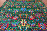 Green Persian Tabriz Handmade Silk Rug - 9' 0" X 12' 2"