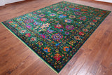 Green Persian Tabriz Handmade Silk Rug - 9' 0" X 12' 2"