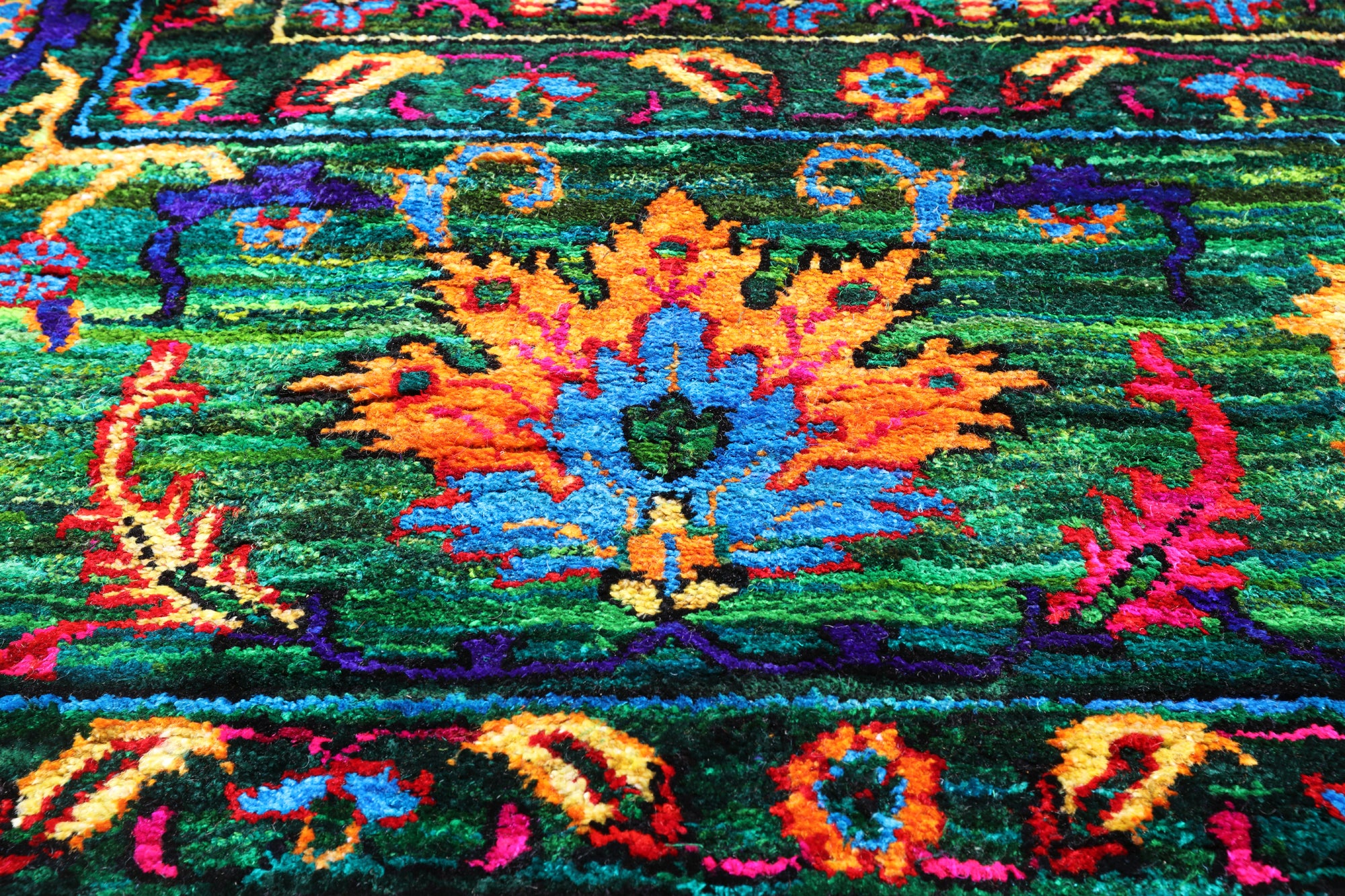 Green Persian Tabriz Handmade Silk Rug - 9' 0" X 12' 2"