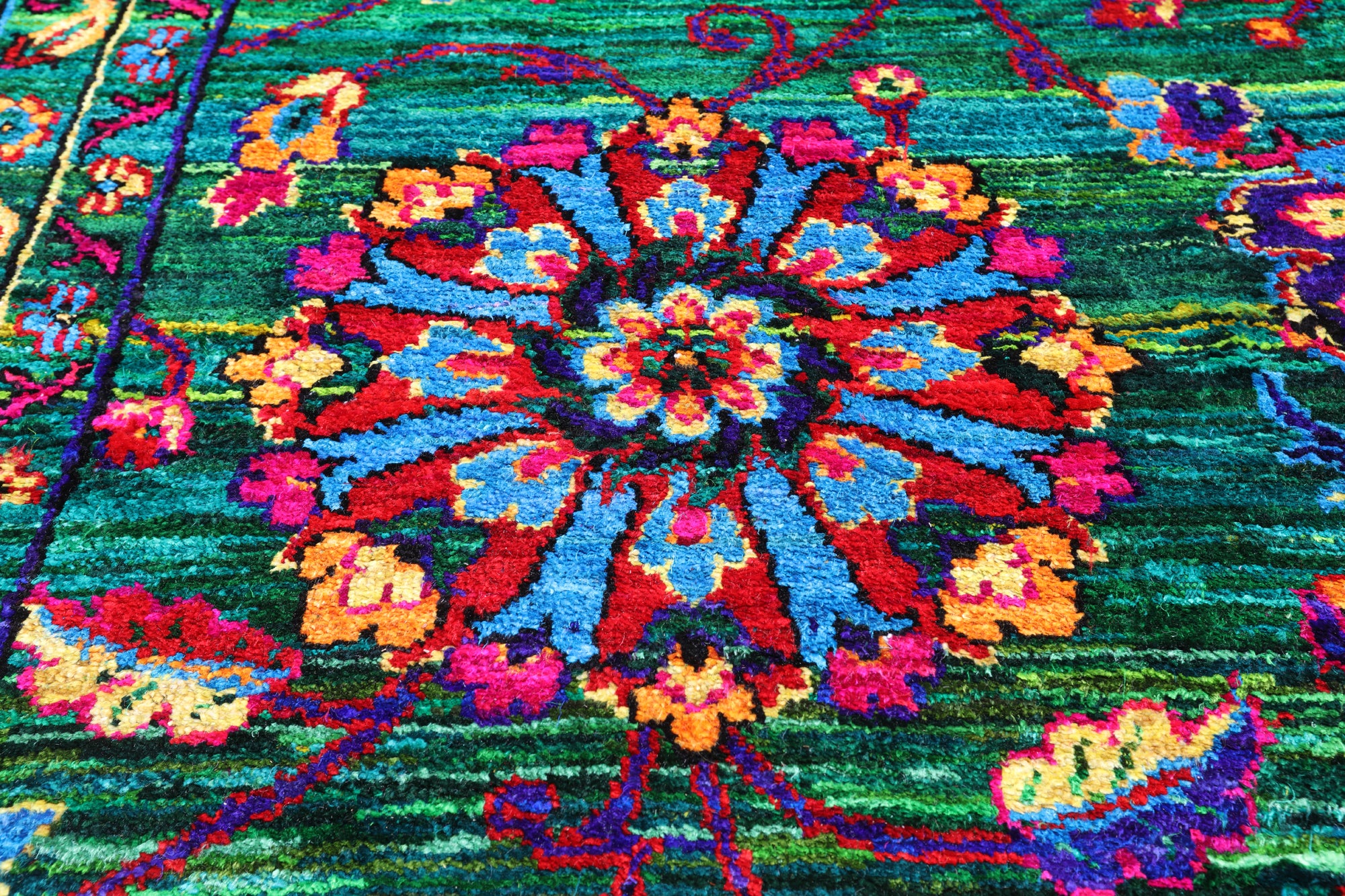 Green Persian Tabriz Handmade Silk Rug - 9' 0" X 12' 2"