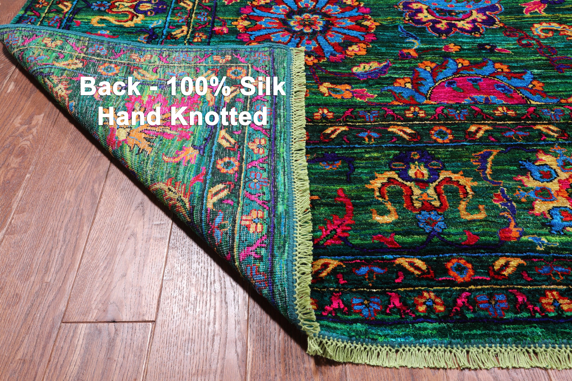 Green Persian Tabriz Handmade Silk Rug - 9' 0" X 12' 2"