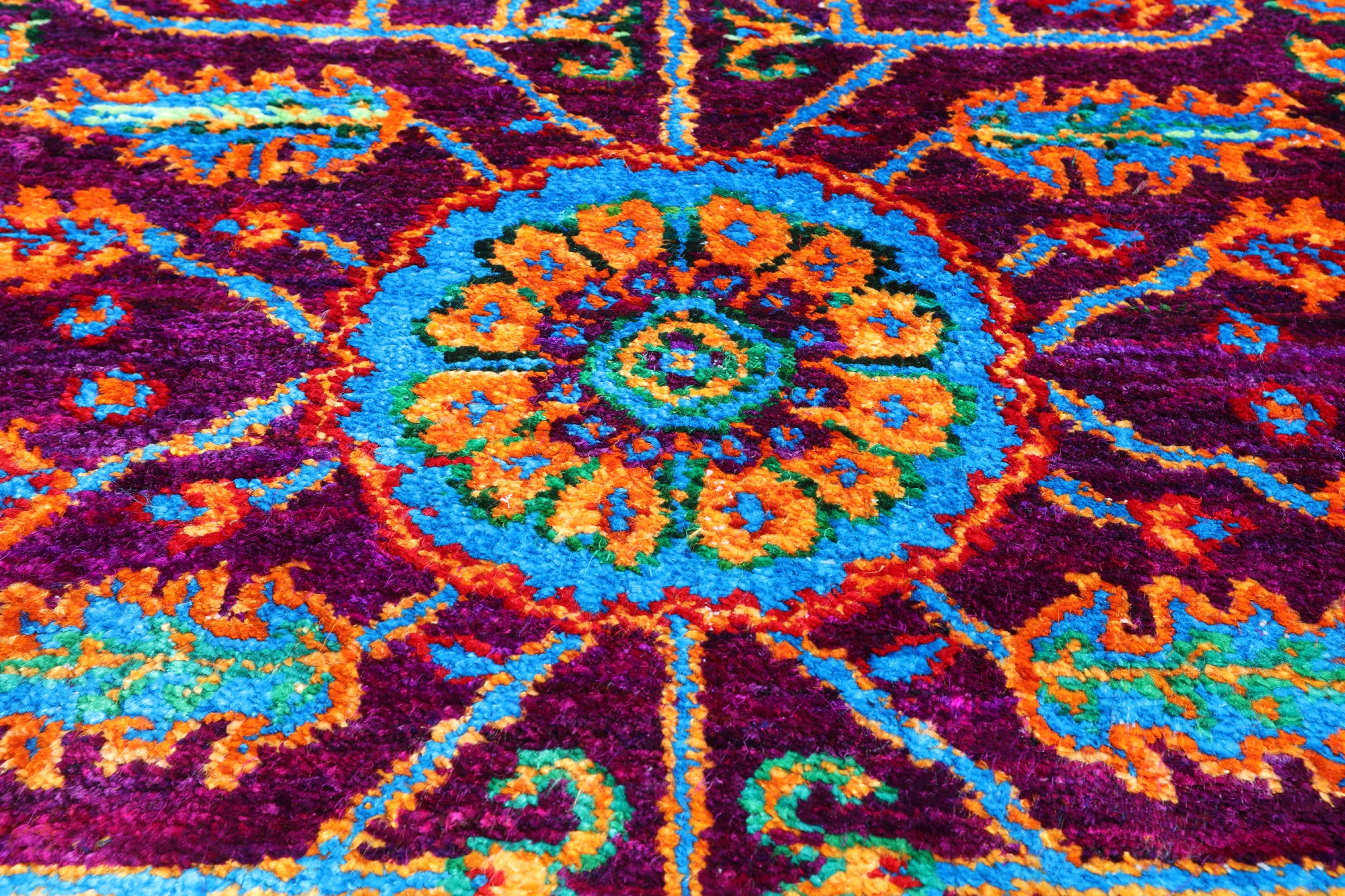 Purple Persian Heriz Serapi Hand Knotted Silk Rug - 8' 0" X 10' 2"