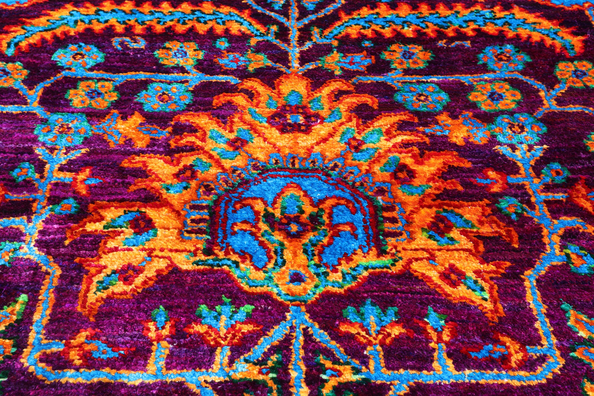 Purple Persian Heriz Serapi Hand Knotted Silk Rug - 8' 0" X 10' 2"