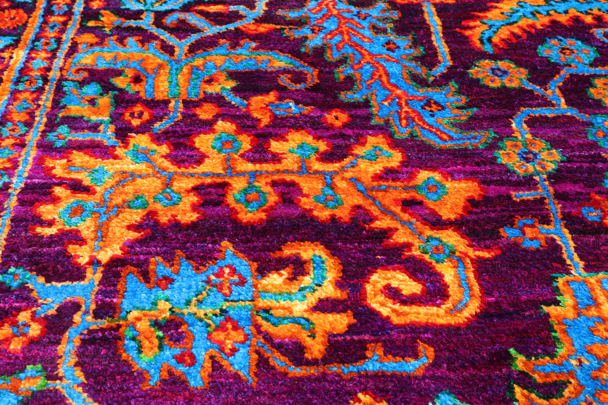 Purple Persian Heriz Serapi Hand Knotted Silk Rug - 8' 0" X 10' 2"