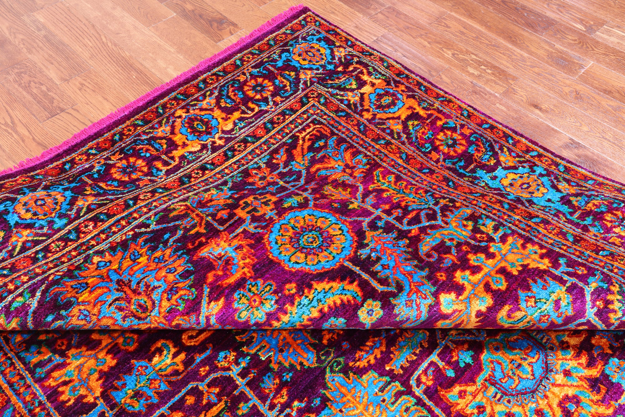 Purple Persian Heriz Serapi Hand Knotted Silk Rug - 8' 0" X 10' 2"
