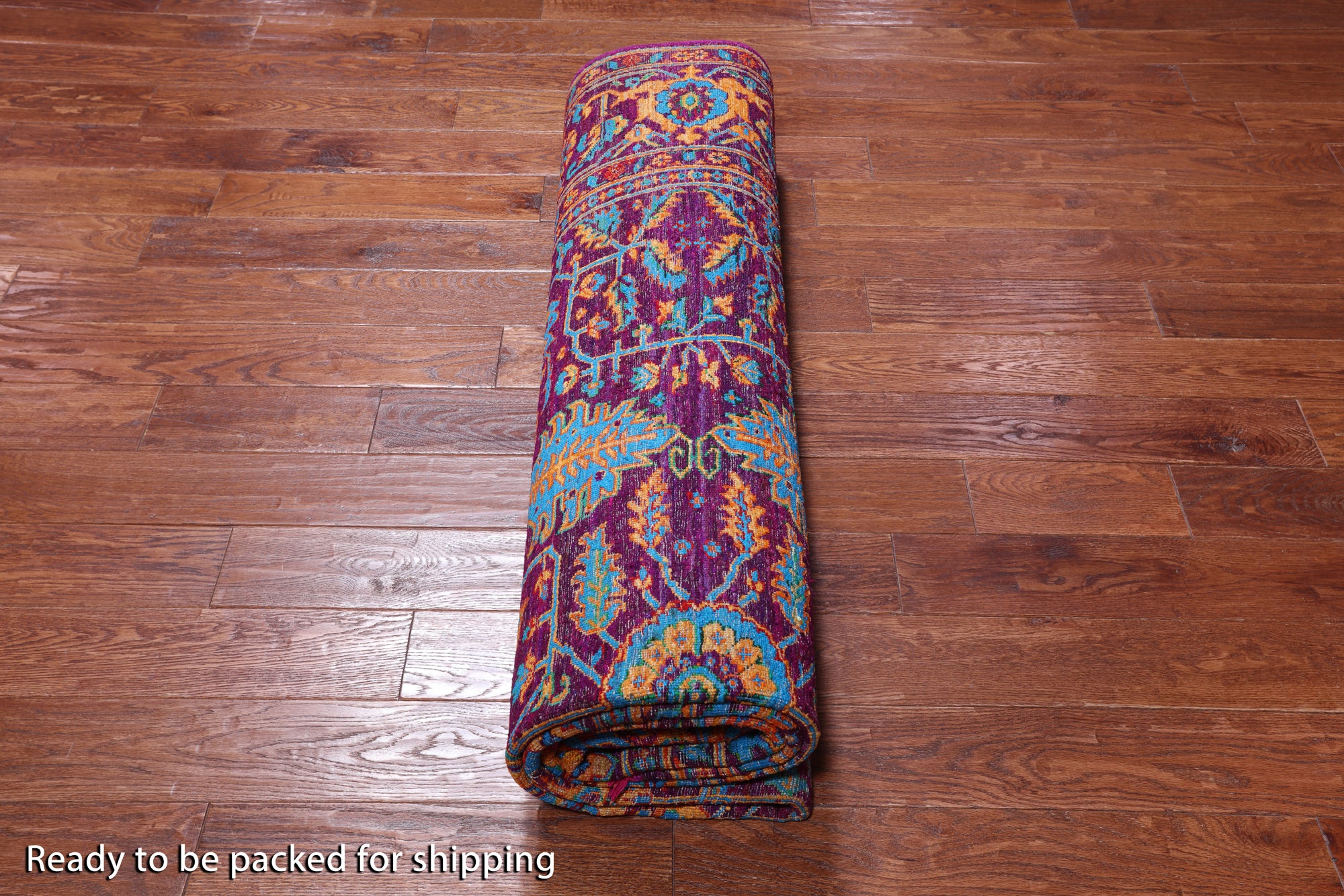 Purple Persian Heriz Serapi Hand Knotted Silk Rug - 8' 0" X 10' 2"