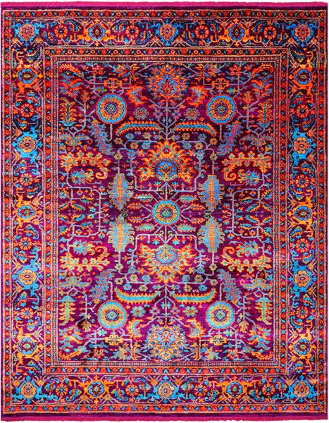 Purple Persian Heriz Serapi Hand Knotted Silk Rug - 8' 0" X 10' 2"
