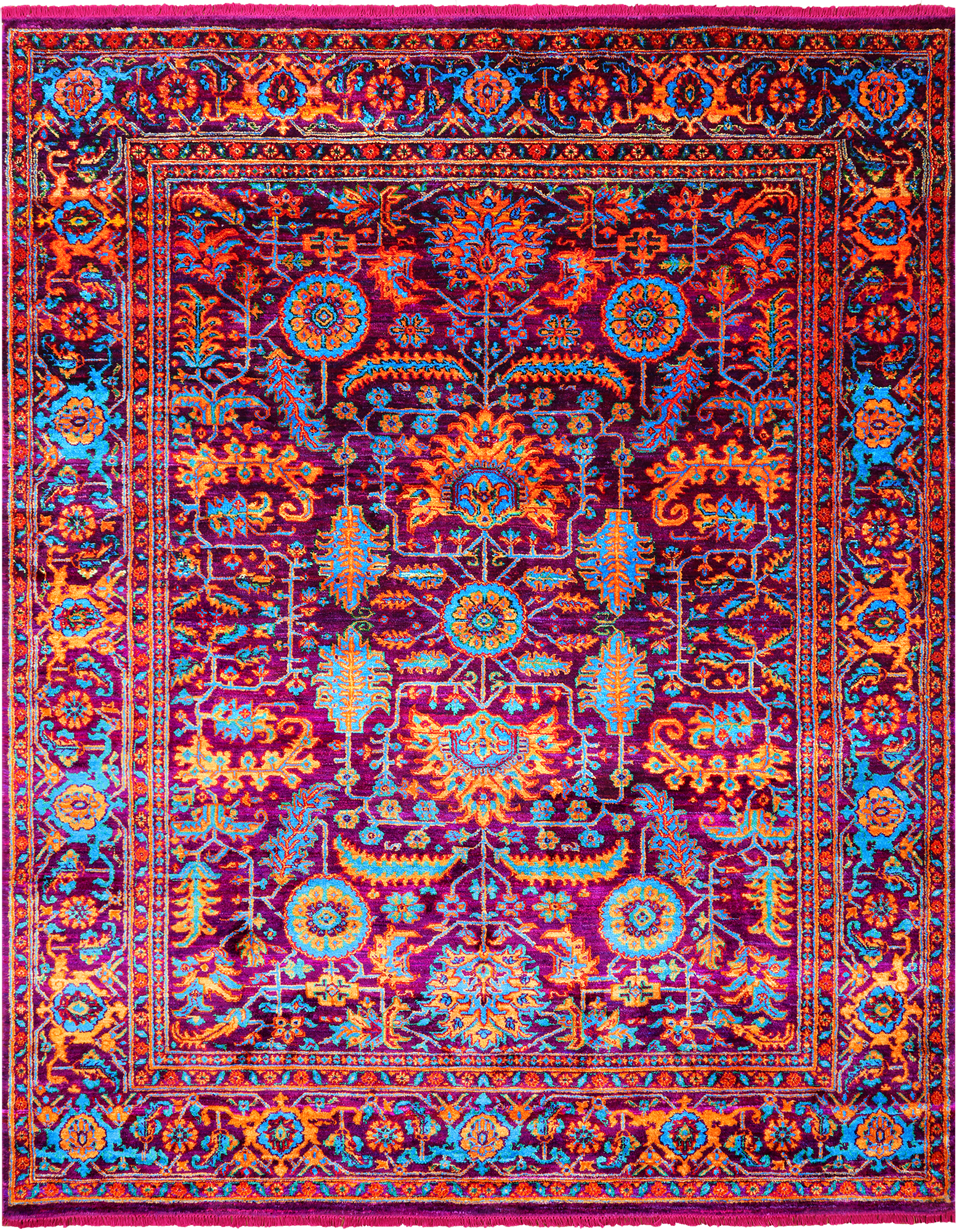 Purple Persian Heriz Serapi Hand Knotted Silk Rug - 8' 0" X 10' 2"