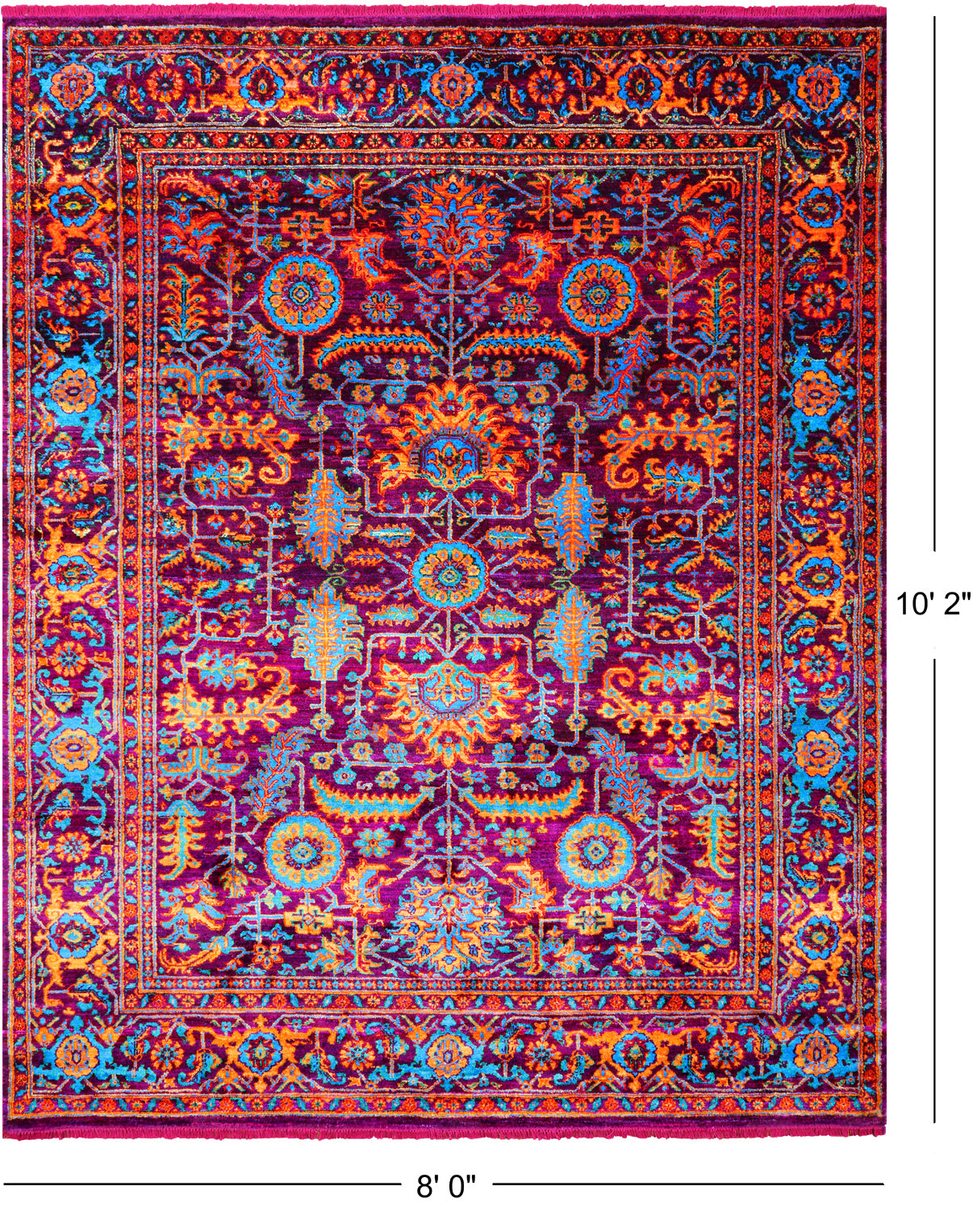 Purple Persian Heriz Serapi Hand Knotted Silk Rug - 8' 0" X 10' 2"