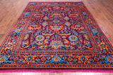 Purple Persian Heriz Serapi Hand Knotted Silk Rug - 8' 0" X 10' 2"